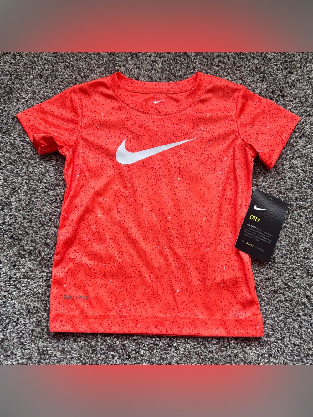 Nike Kids Orange Short Sleeve Dri-FIT Tee with White Swoosh